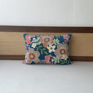 Multi Floral Blue Base Embroidery Cushion (14 x 20 inch)