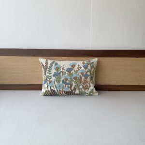 Ice Blue Flower Cotton Embroidery Cushion (14 x 20 inch)