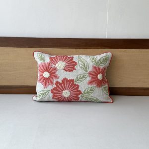 Orange Daisy Cotton Embroidery Cushion (14 x 20 inch)